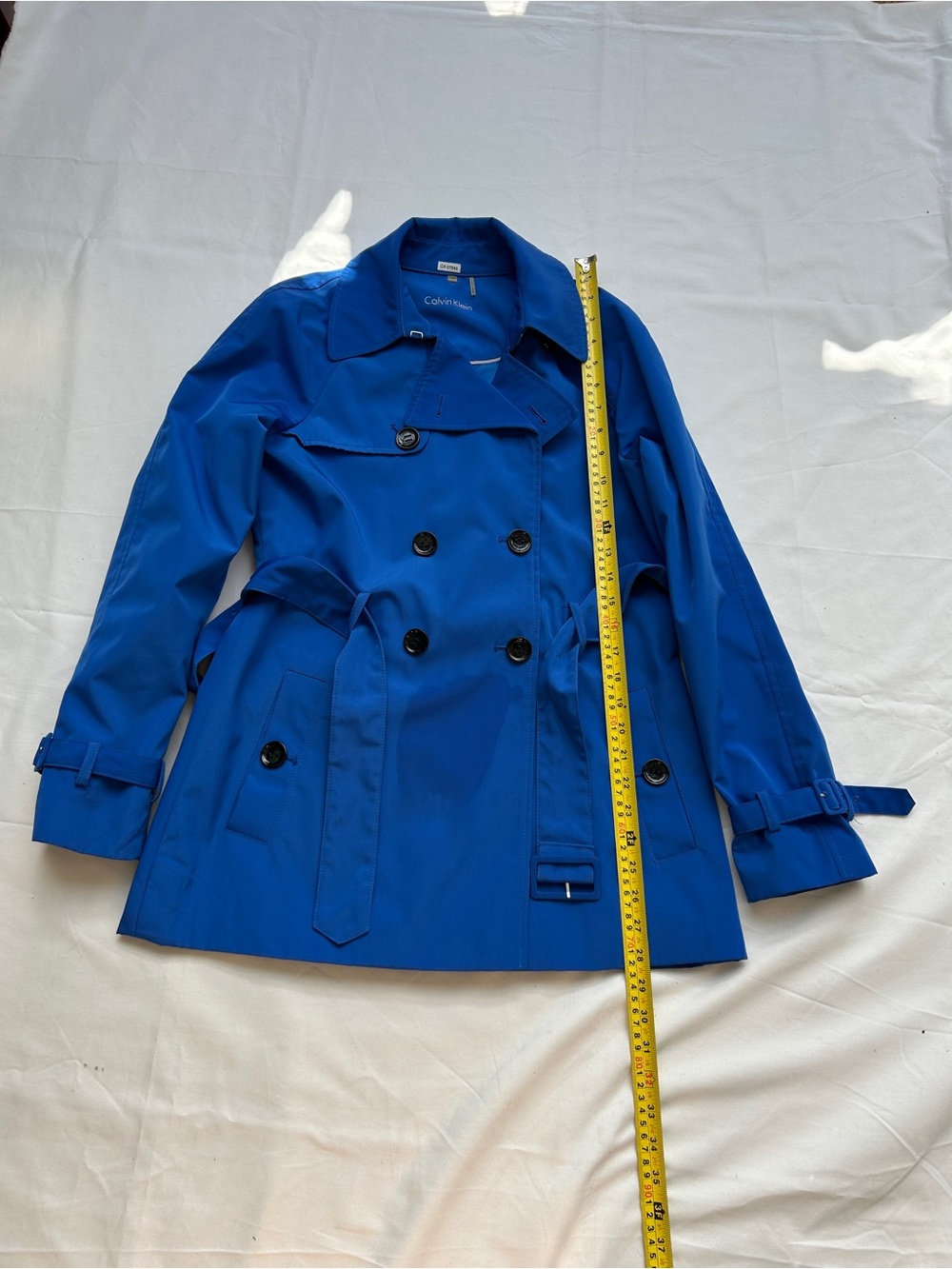 Calvin Klein Bright Blue Double-Breasted Trench Coat